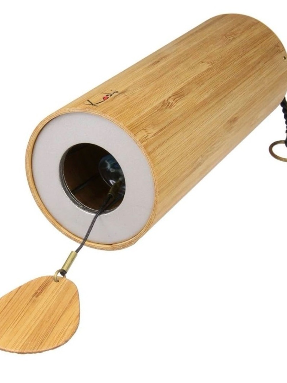 Bamboo Cylinder Pendant Light with Wooden Pull - Natural